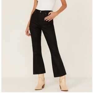Wrangler X Fender WRock Coated Black Denim Cropped Flare Jeans SZ 25/28